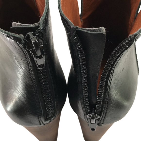 LUCKY BRAND Yolene Black Leather Ankle Booties w/3.5" Stacked Wedge Heel—Sz 9M - Picture 11 of 16